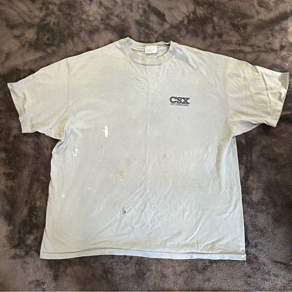 CSX Intermodal Work T-Shirt – Size XL (Faded Sage/Gray) – Distressed